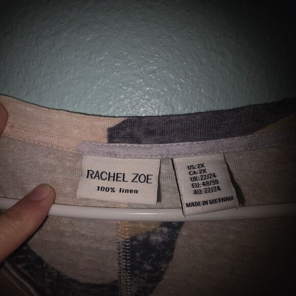 Rachel Zoe Linen T-Shirt Swirl Abstract Print Short Sleeve V-Neck Artsy Tee 2x - Picture 2 of 5